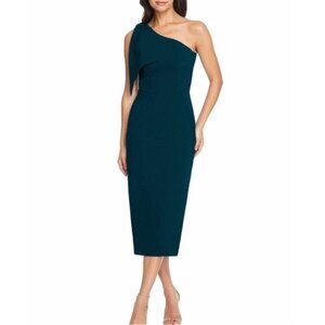 Dress the Population Tiffany Pine Green One Shoulder Midi Dress Size Large Chic